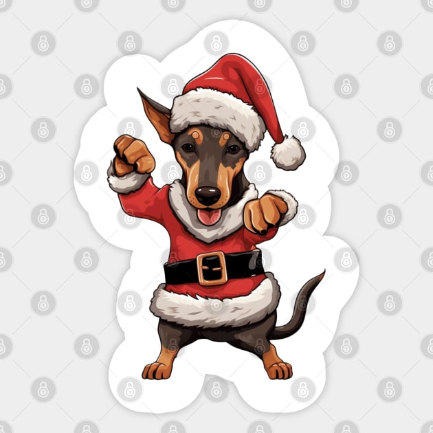 Cartoon Christmas Doberman Pinscher Dog Dancing Sticker by Chromatic Fusion Studio